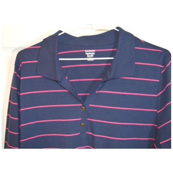 Kim Rogers Perfectly Soft Sz XXL Women's Blue Pink Stripe Blouse Long Sleeve Top - Picture 2 of 3